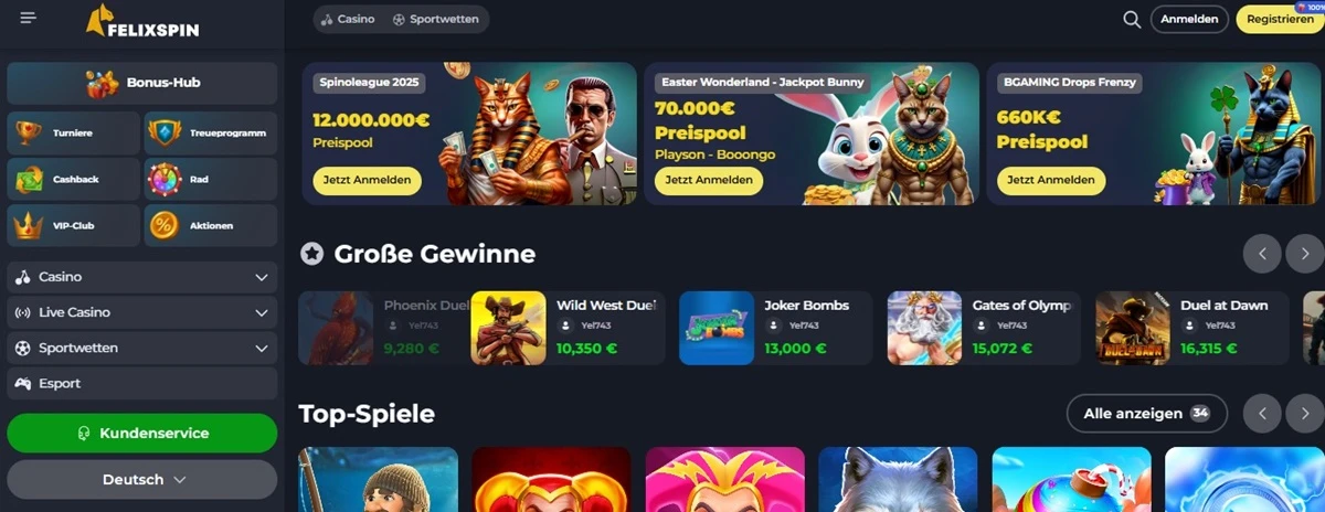 Besuche die neue FelixSpin-Plattform